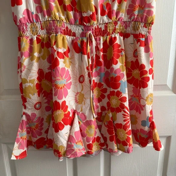 Retro Floral Pink and Orange Ruffle Short Romper Size 2X - Picture 4 of 8